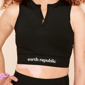EARTH REPUBLIC WOMENS Axelle SPORTS BRA BLACK ZIP FRONT HIGH SUPPORT SIZE XS